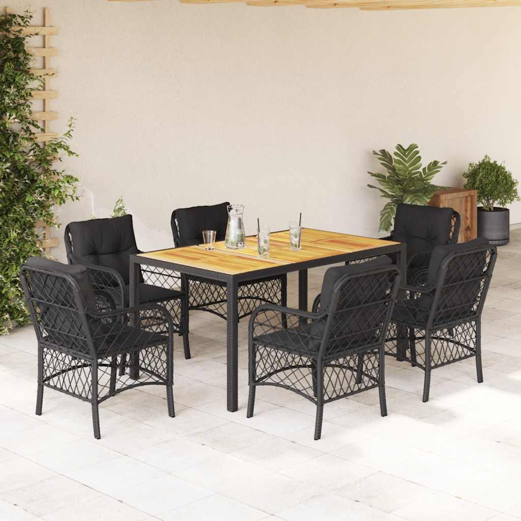 vidaXL 3-delige Bistroset met kussens poly rattan zwart
