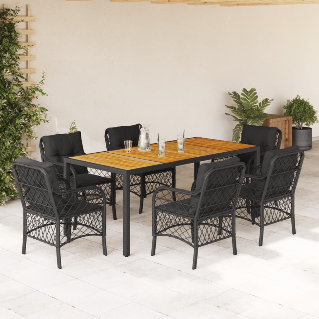 vidaXL 3-delige Bistroset met kussens poly rattan zwart