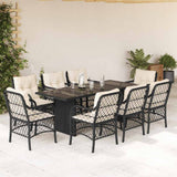 vidaXL 7-delige Tuinset met kussens poly rattan zwart