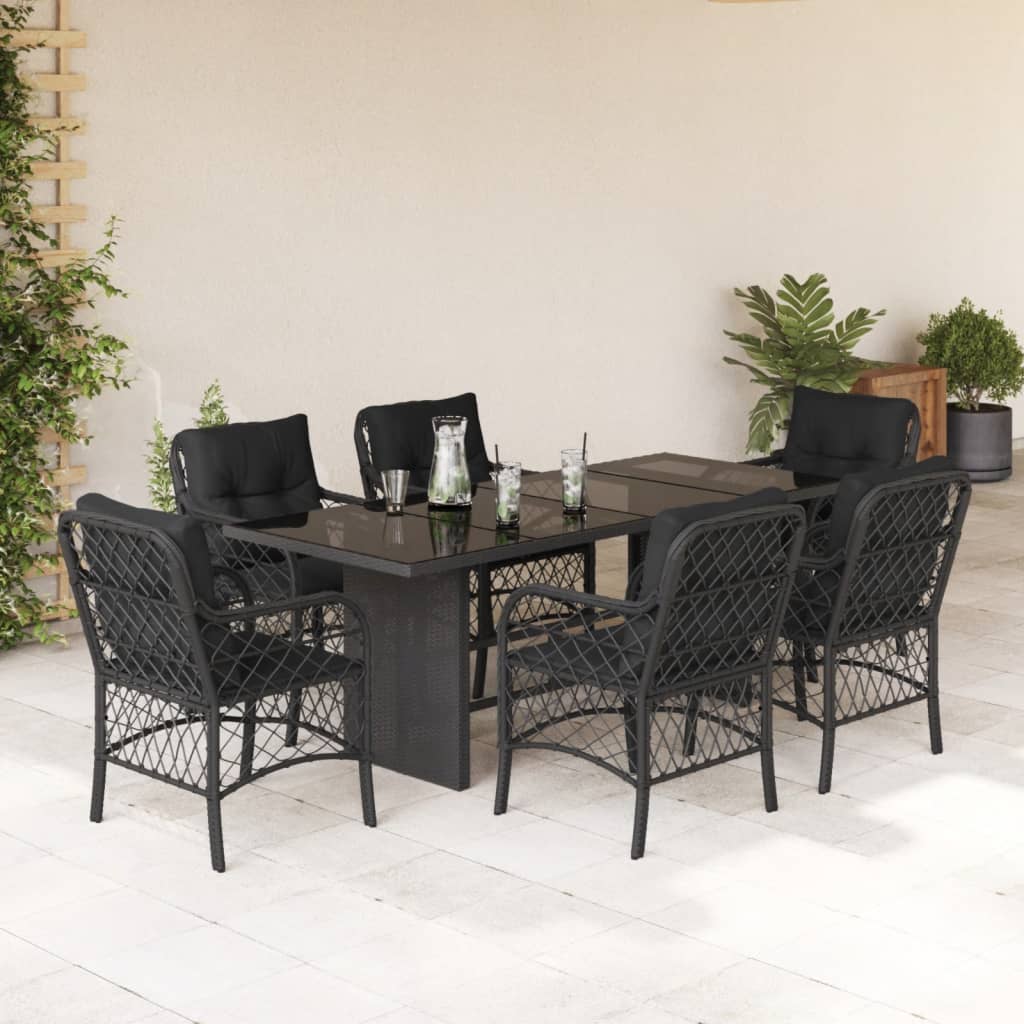 vidaXL 7-delige Tuinset met kussens poly rattan zwart