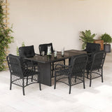 vidaXL 7-delige Tuinset met kussens poly rattan zwart