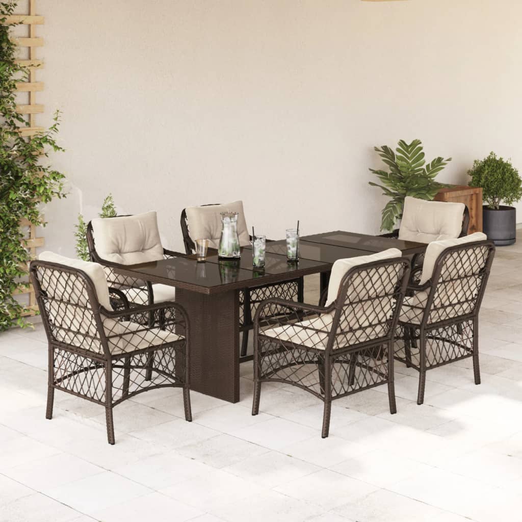 vidaXL 7-delige Tuinset met kussens poly rattan zwart
