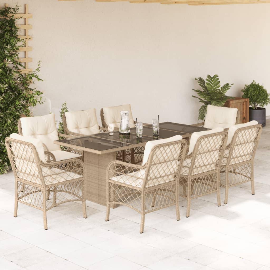 vidaXL 7-delige Tuinset met kussens poly rattan zwart