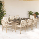 vidaXL 7-delige Tuinset met kussens poly rattan zwart