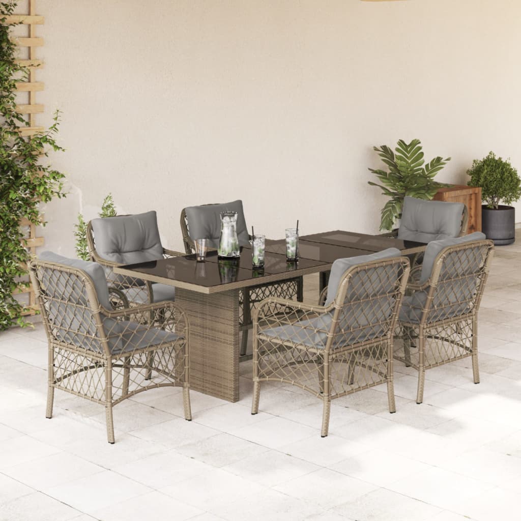 vidaXL 7-delige Tuinset met kussens poly rattan zwart