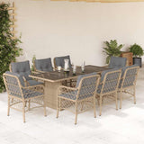 vidaXL 7-delige Tuinset met kussens poly rattan zwart