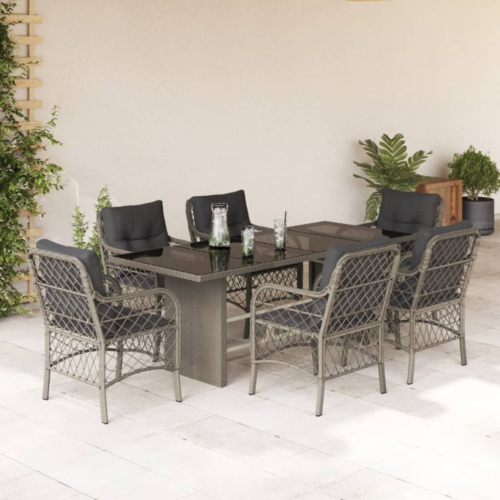 vidaXL 7-delige Tuinset met kussens poly rattan zwart
