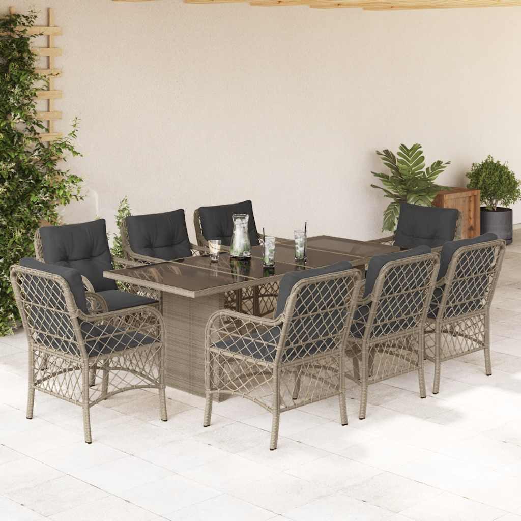 vidaXL 7-delige Tuinset met kussens poly rattan zwart