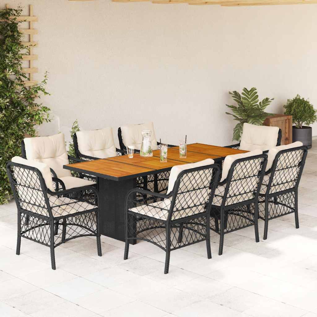 vidaXL 7-delige Tuinset met kussens poly rattan zwart