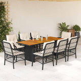 vidaXL 7-delige Tuinset met kussens poly rattan zwart