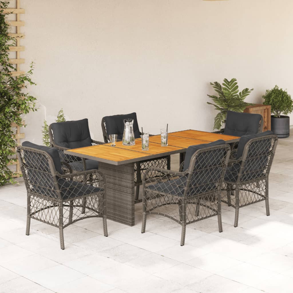 vidaXL 7-delige Tuinset met kussens poly rattan zwart