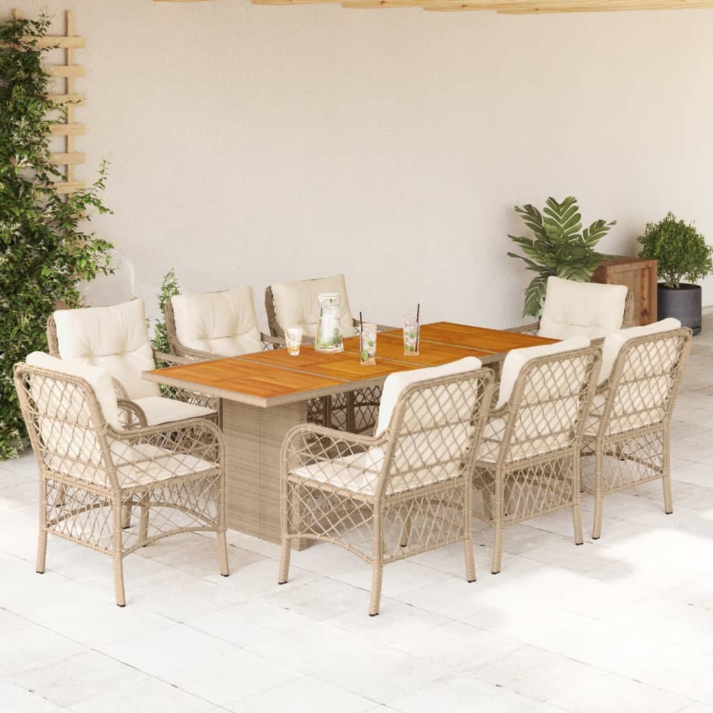 vidaXL 7-delige Tuinset met kussens poly rattan zwart
