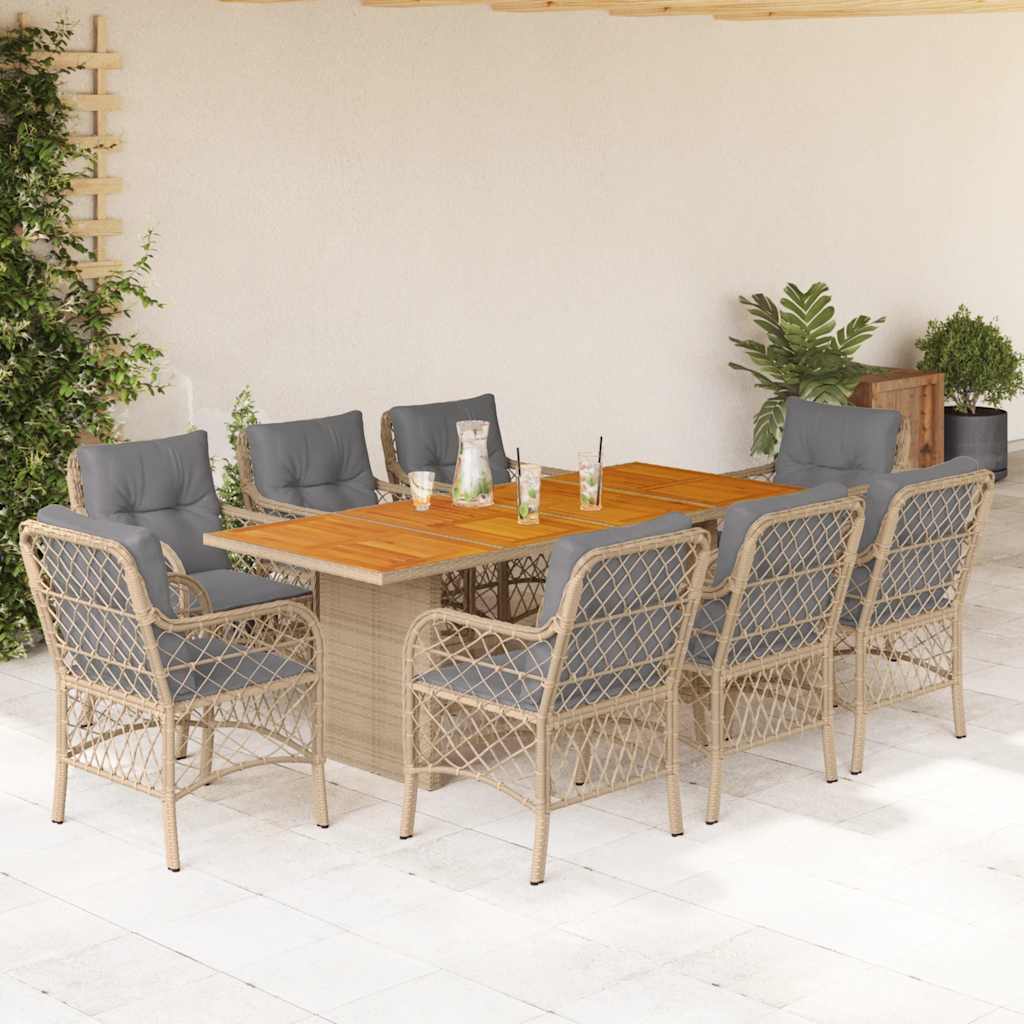 vidaXL 7-delige Tuinset met kussens poly rattan zwart