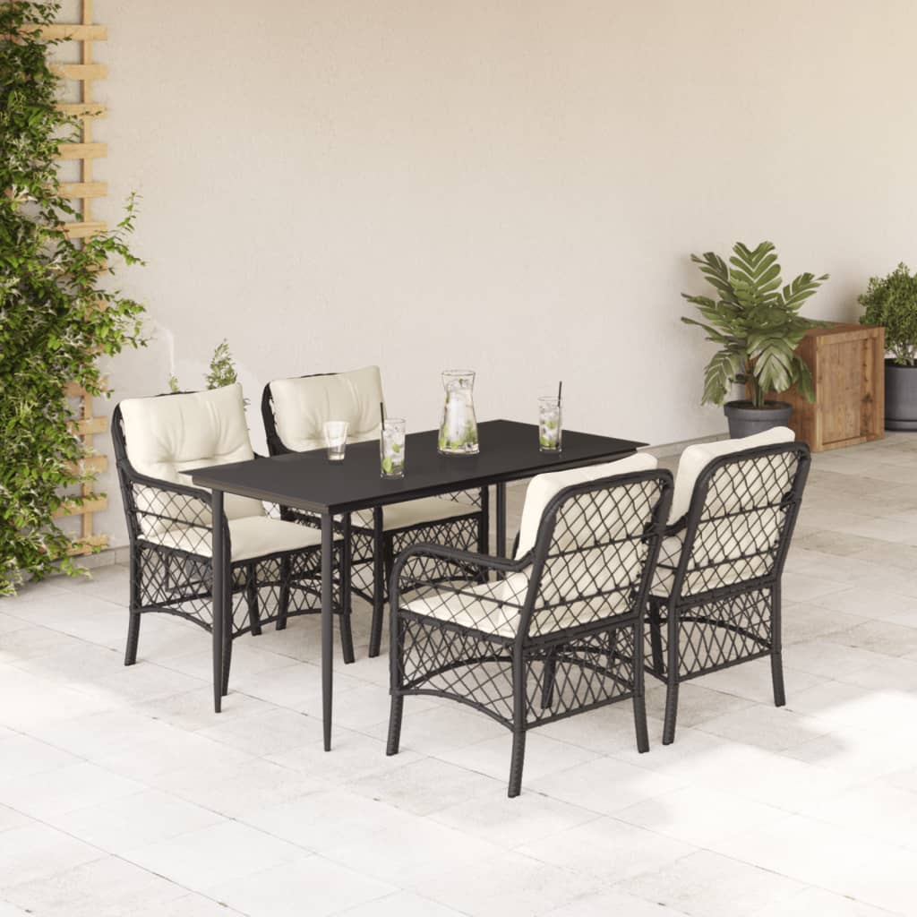 vidaXL 3-delige Bistroset met kussens poly rattan zwart