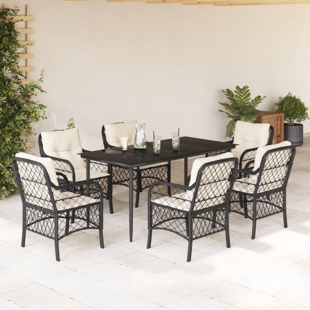 vidaXL 3-delige Bistroset met kussens poly rattan zwart