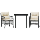 vidaXL 3-delige Bistroset met kussens poly rattan zwart