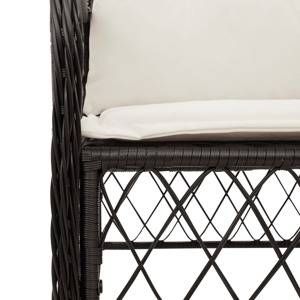 vidaXL 3-delige Bistroset met kussens poly rattan zwart