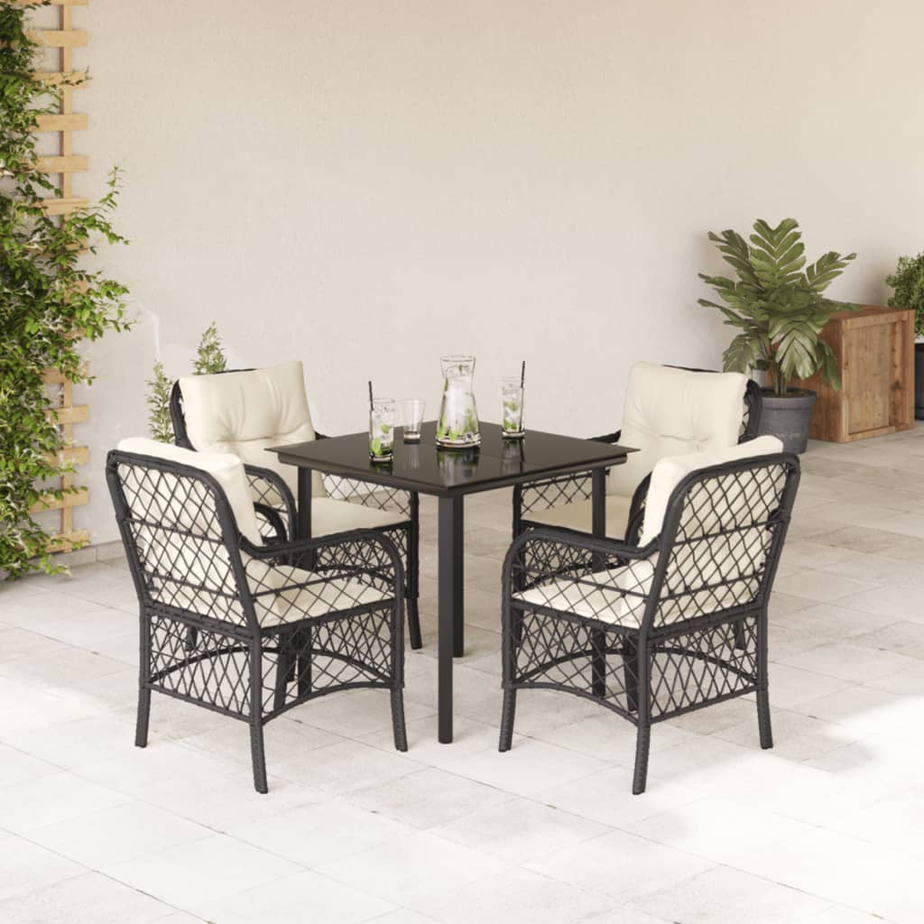 vidaXL 3-delige Bistroset met kussens poly rattan zwart