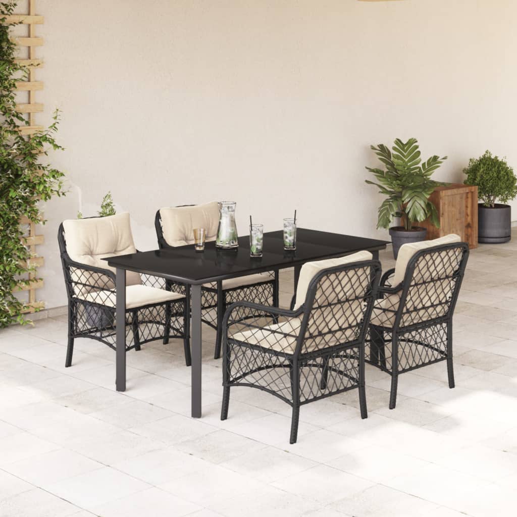 vidaXL 3-delige Bistroset met kussens poly rattan zwart