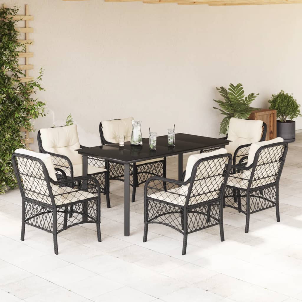 vidaXL 3-delige Bistroset met kussens poly rattan zwart