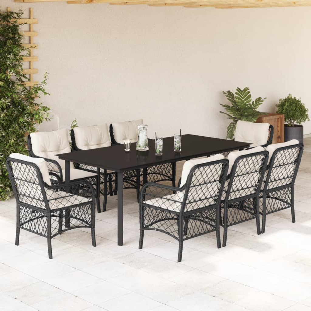 vidaXL 3-delige Bistroset met kussens poly rattan zwart