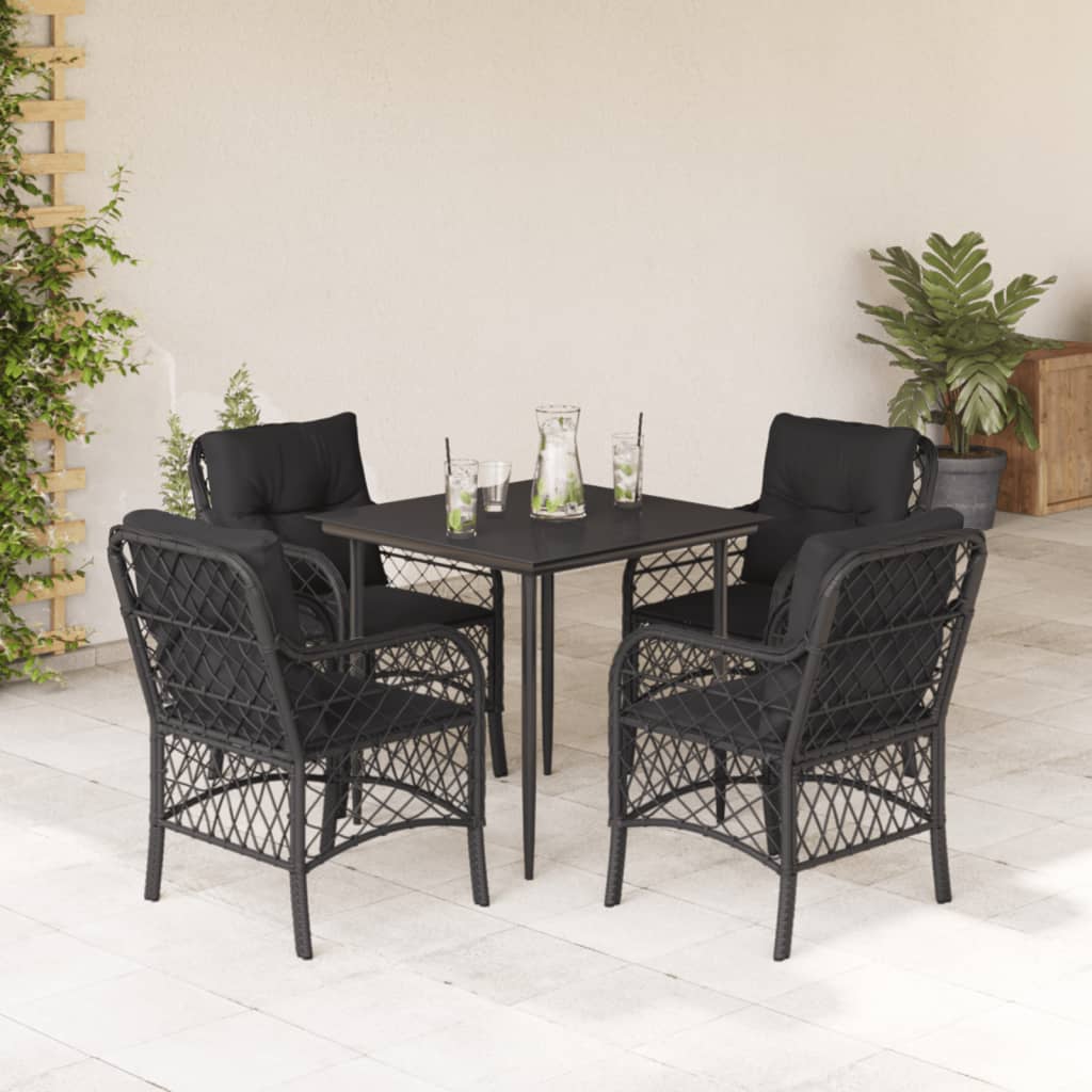 vidaXL 3-delige Bistroset met kussens poly rattan zwart