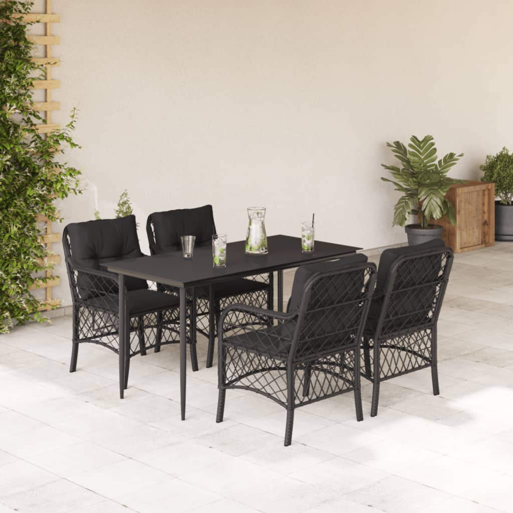 vidaXL 3-delige Bistroset met kussens poly rattan zwart