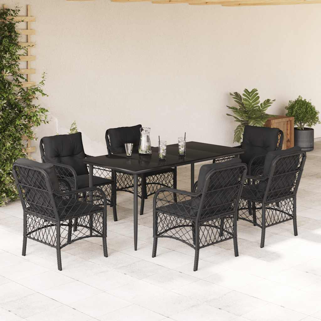 vidaXL 3-delige Bistroset met kussens poly rattan zwart