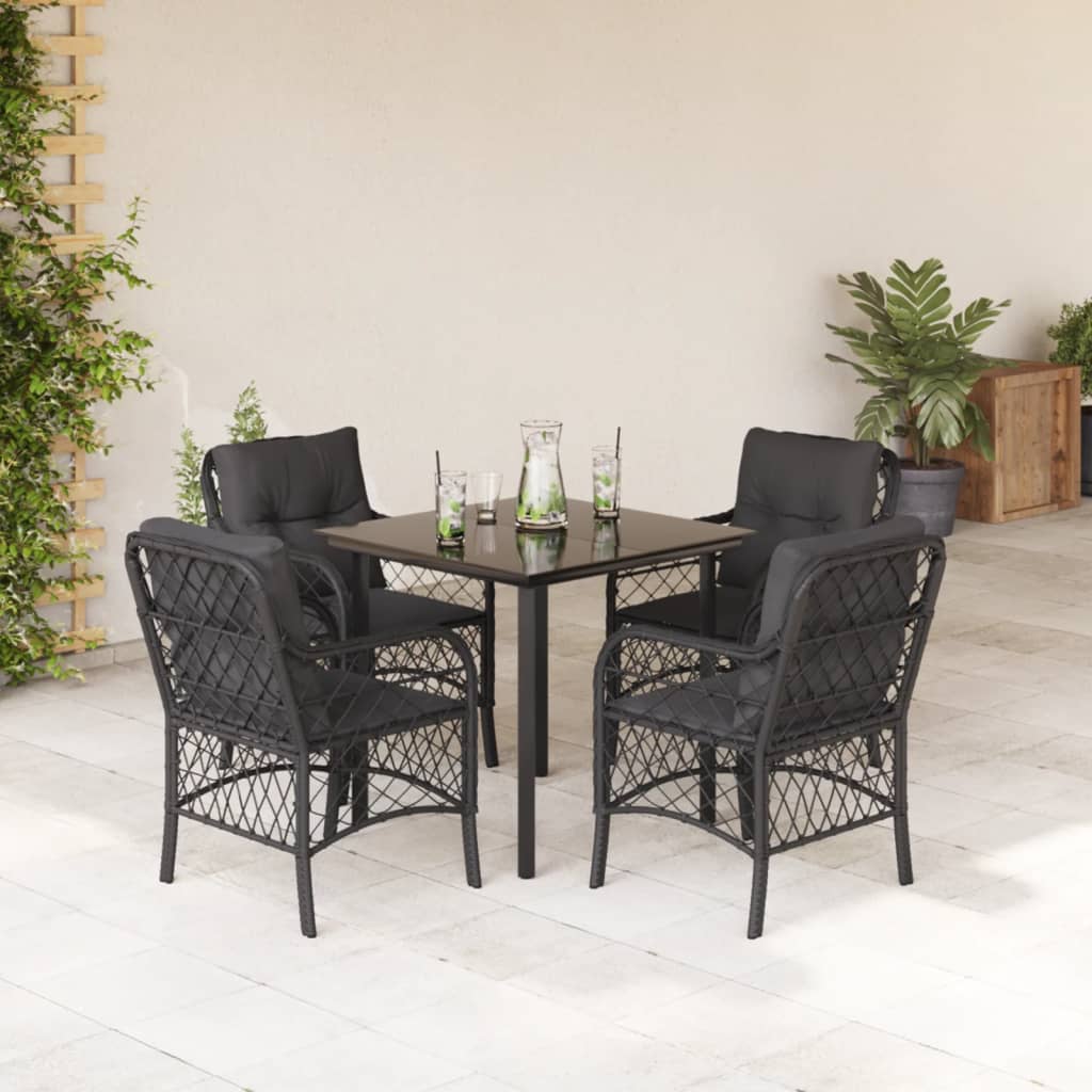 vidaXL 3-delige Bistroset met kussens poly rattan zwart
