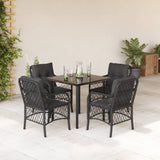 vidaXL 3-delige Bistroset met kussens poly rattan zwart