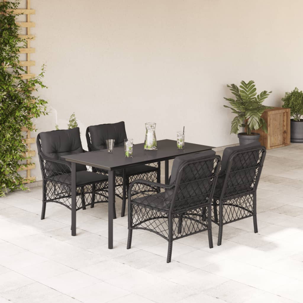 vidaXL 3-delige Bistroset met kussens poly rattan zwart