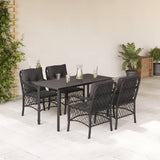 vidaXL 3-delige Bistroset met kussens poly rattan zwart