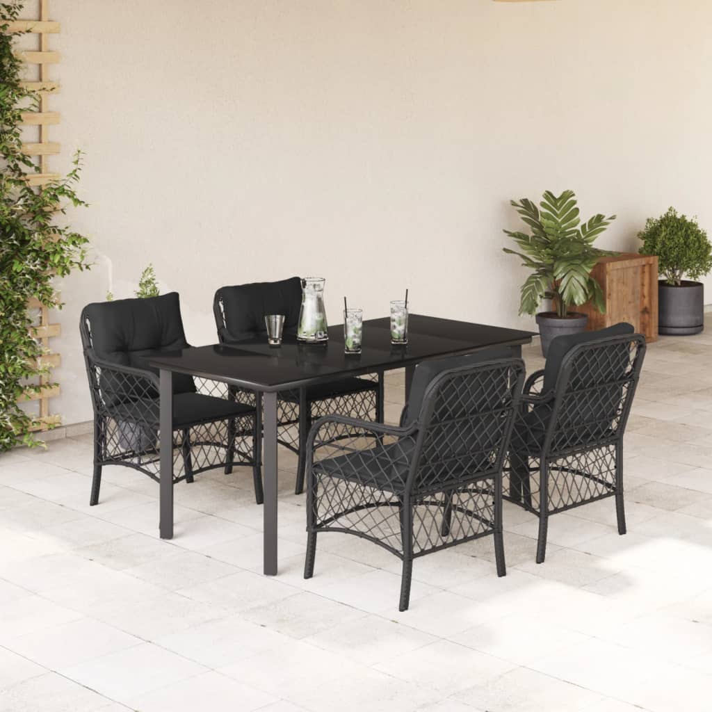 vidaXL 3-delige Bistroset met kussens poly rattan zwart