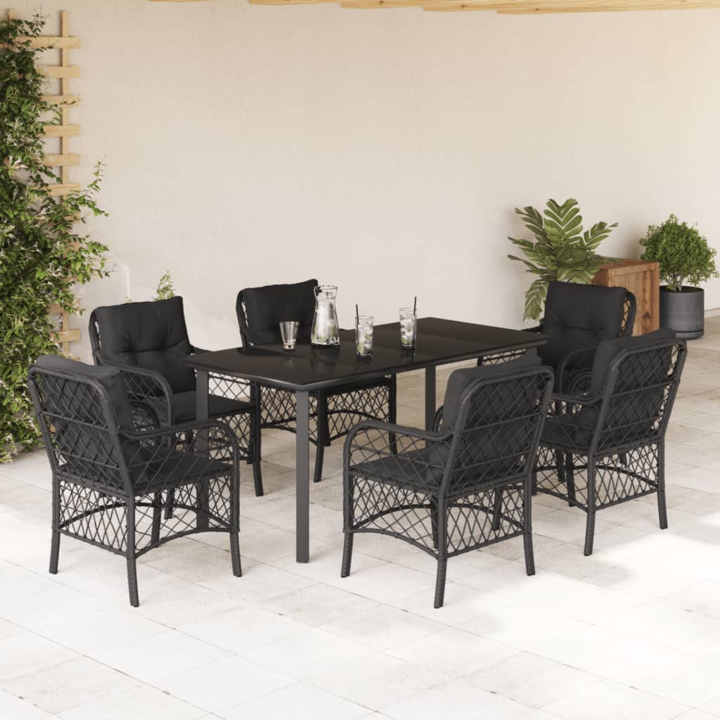 vidaXL 3-delige Bistroset met kussens poly rattan zwart