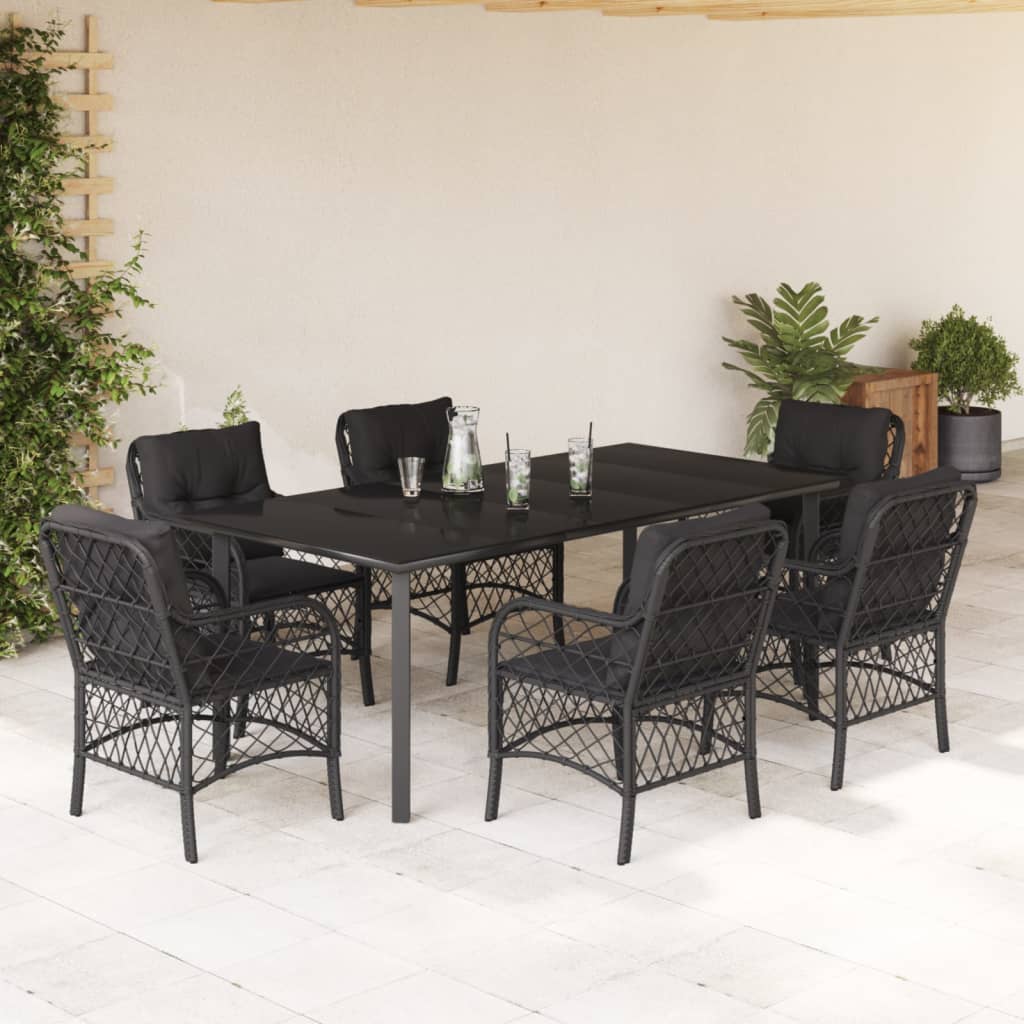 vidaXL 3-delige Bistroset met kussens poly rattan zwart
