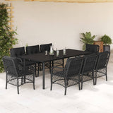 vidaXL 3-delige Bistroset met kussens poly rattan zwart