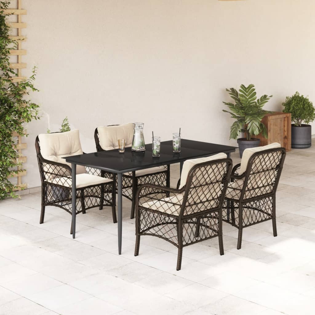 vidaXL 3-delige Bistroset met kussens poly rattan bruin
