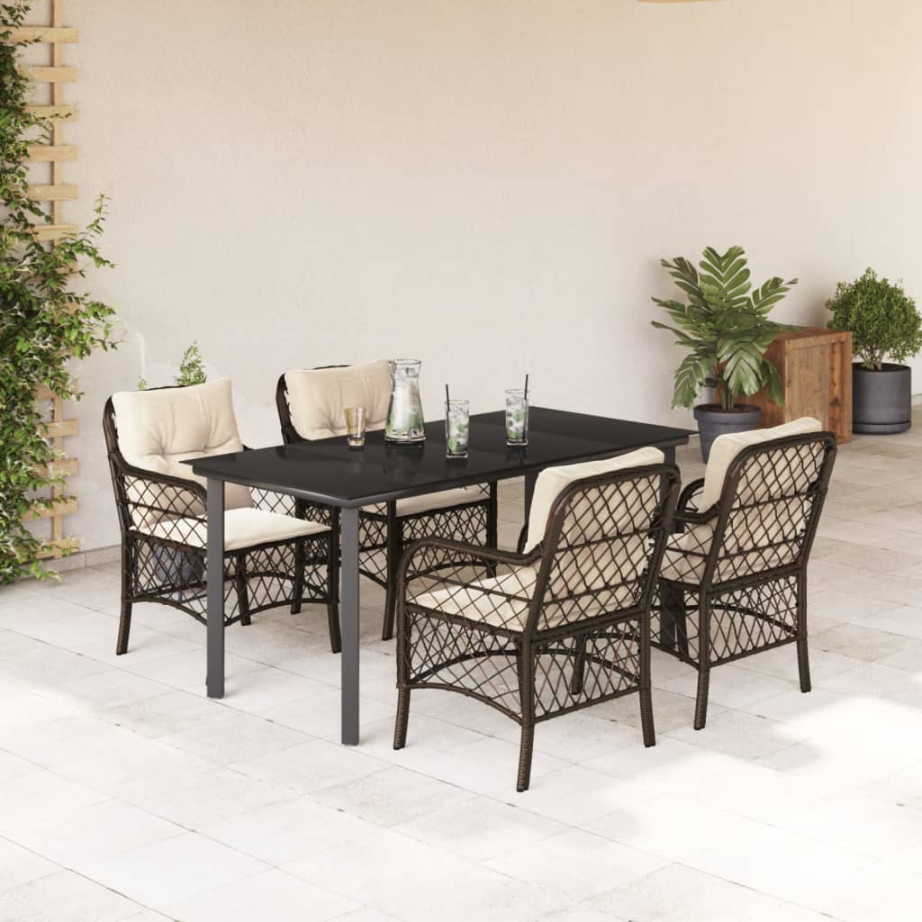 vidaXL 3-delige Bistroset met kussens poly rattan bruin