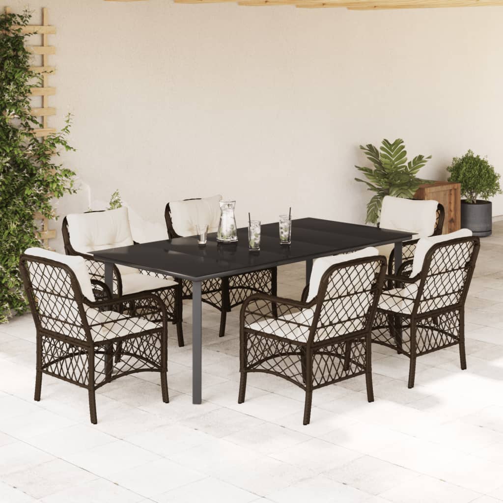 vidaXL 3-delige Bistroset met kussens poly rattan bruin