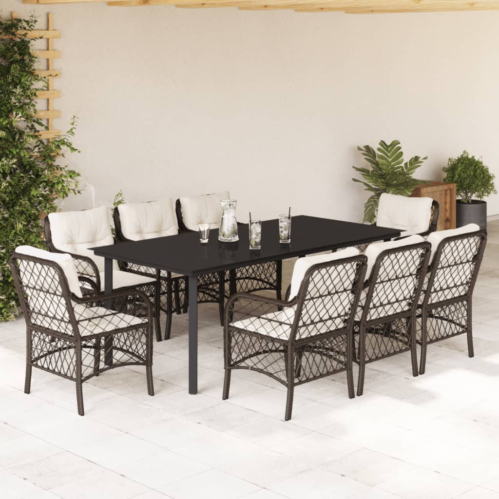 vidaXL 3-delige Bistroset met kussens poly rattan bruin