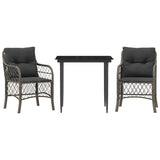vidaXL 3-delige Bistroset met kussens poly rattan grijs