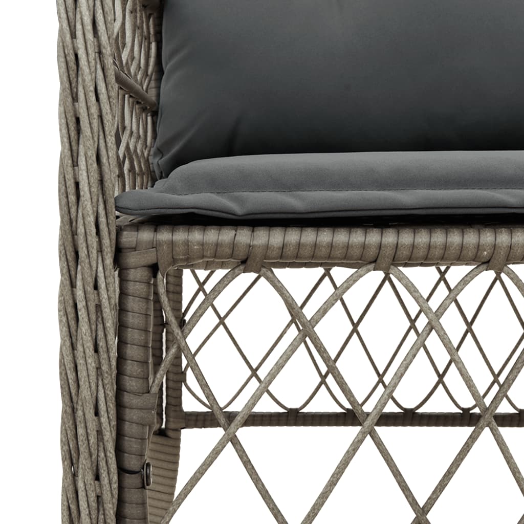 vidaXL 3-delige Bistroset met kussens poly rattan grijs