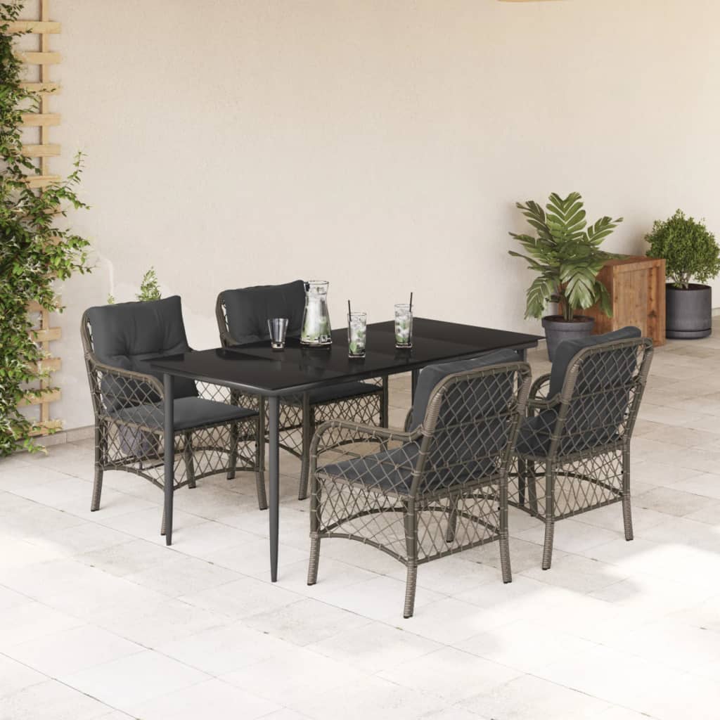 vidaXL 3-delige Bistroset met kussens poly rattan grijs