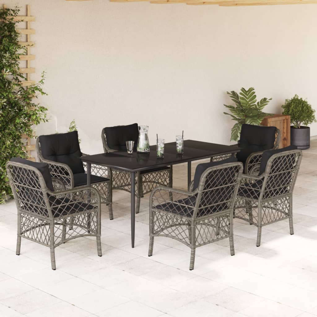 vidaXL 3-delige Bistroset met kussens poly rattan grijs