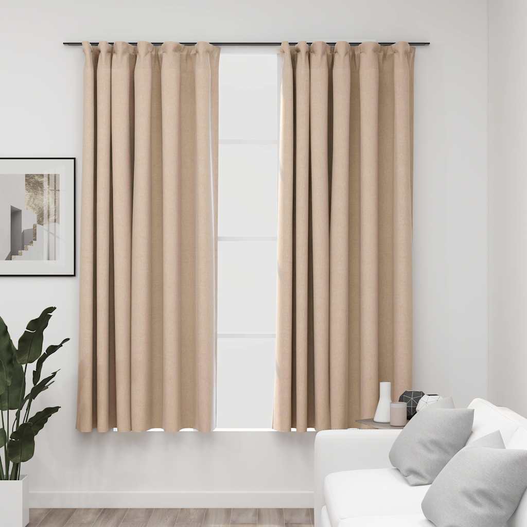 vidaXL Linen-Look Blackout Curtains with Hooks 2 pcs 140x175 cm Black