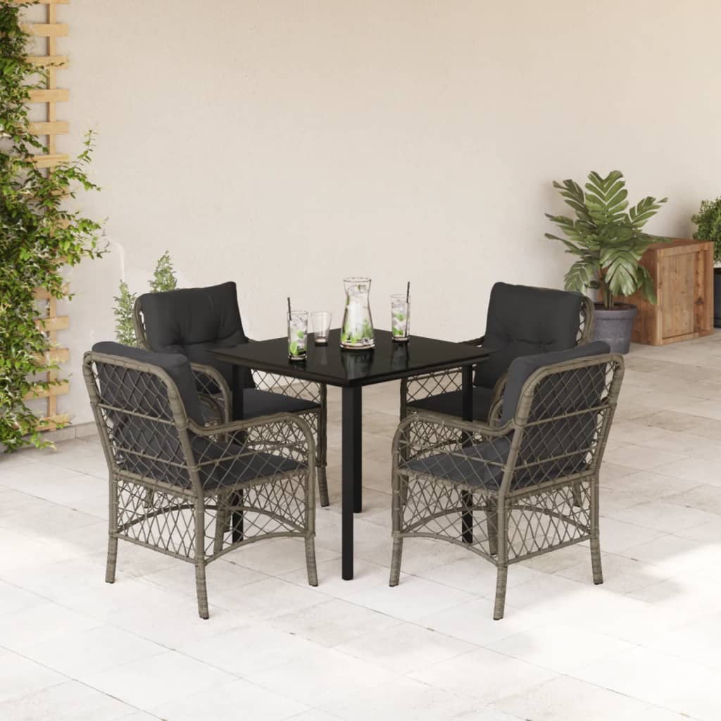vidaXL 3-delige Bistroset met kussens poly rattan grijs