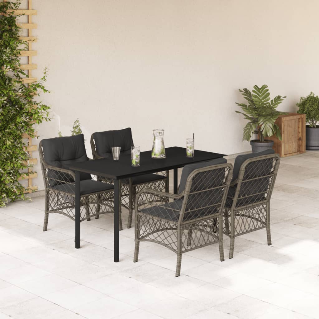 vidaXL 3-delige Bistroset met kussens poly rattan grijs