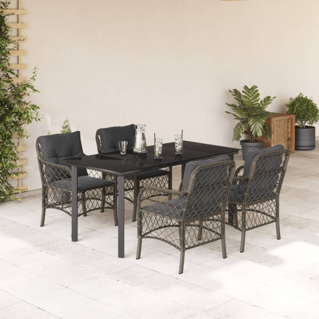vidaXL 3-delige Bistroset met kussens poly rattan grijs