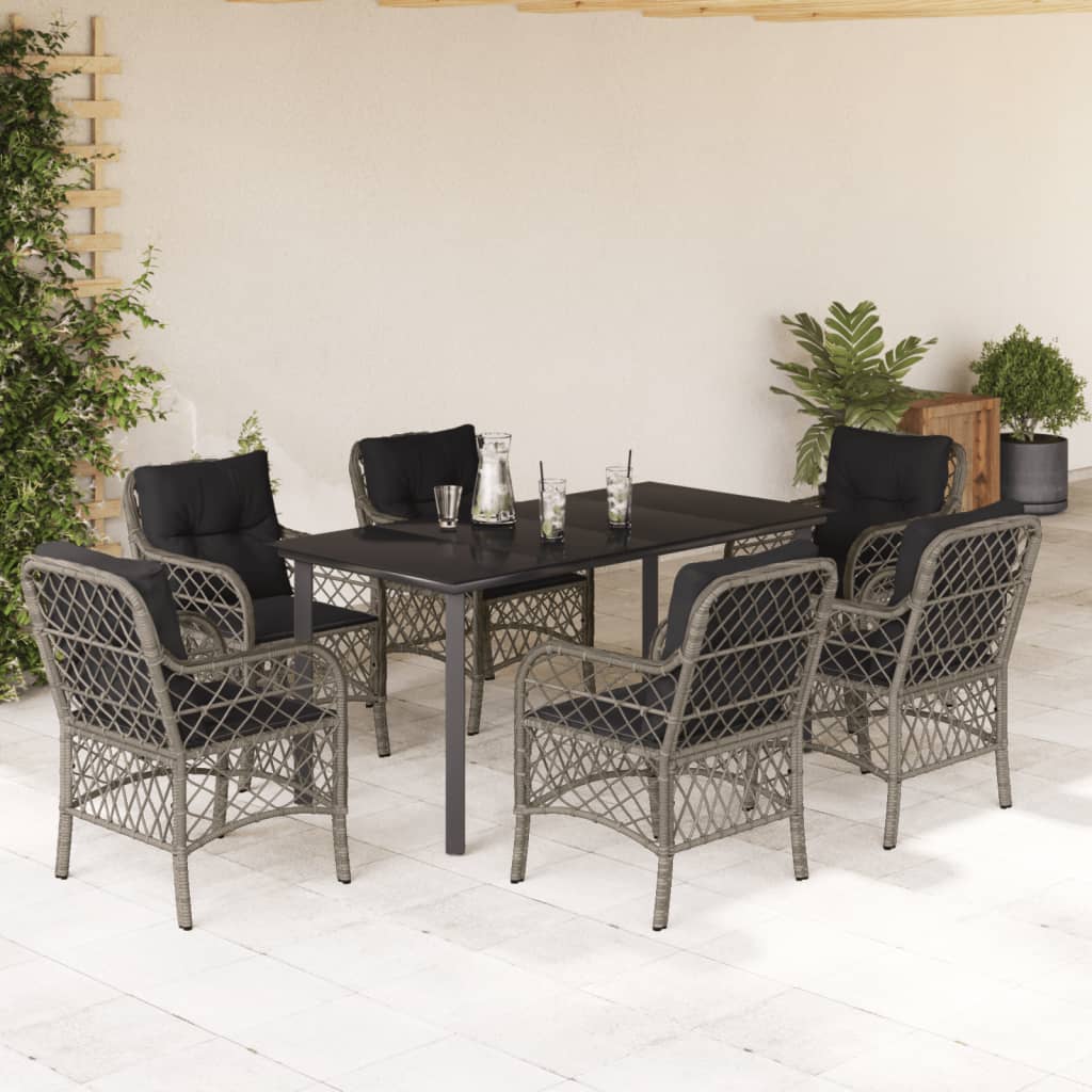 vidaXL 3-delige Bistroset met kussens poly rattan grijs