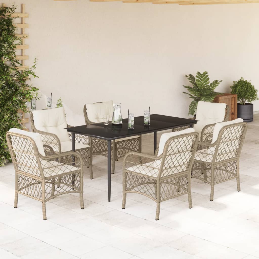 vidaXL 3-Piece Bistro Set with Cushions Poly Rattan Beige